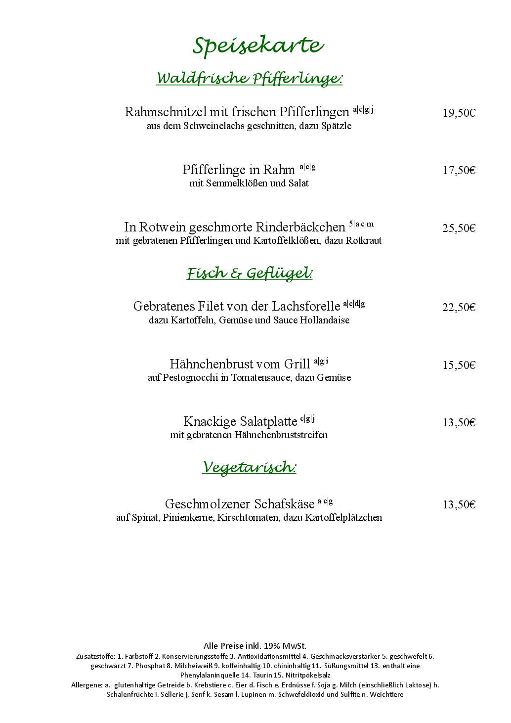 Goldener Hirsch Abendkarte Seite 2