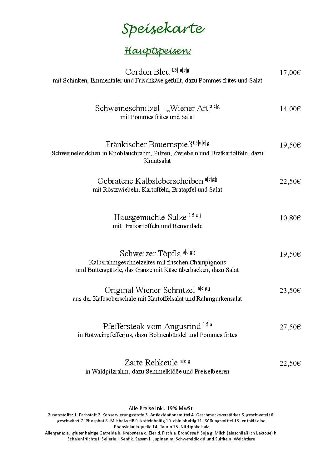 Goldener Hirsch Abendkarte Seite 3