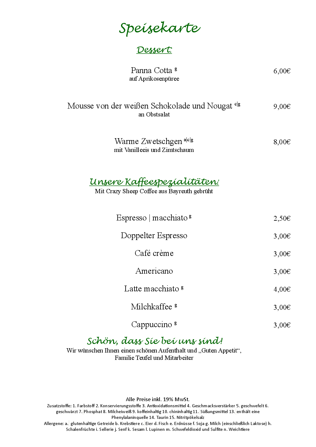 Goldener Hirsch Abendkarte Seite 4