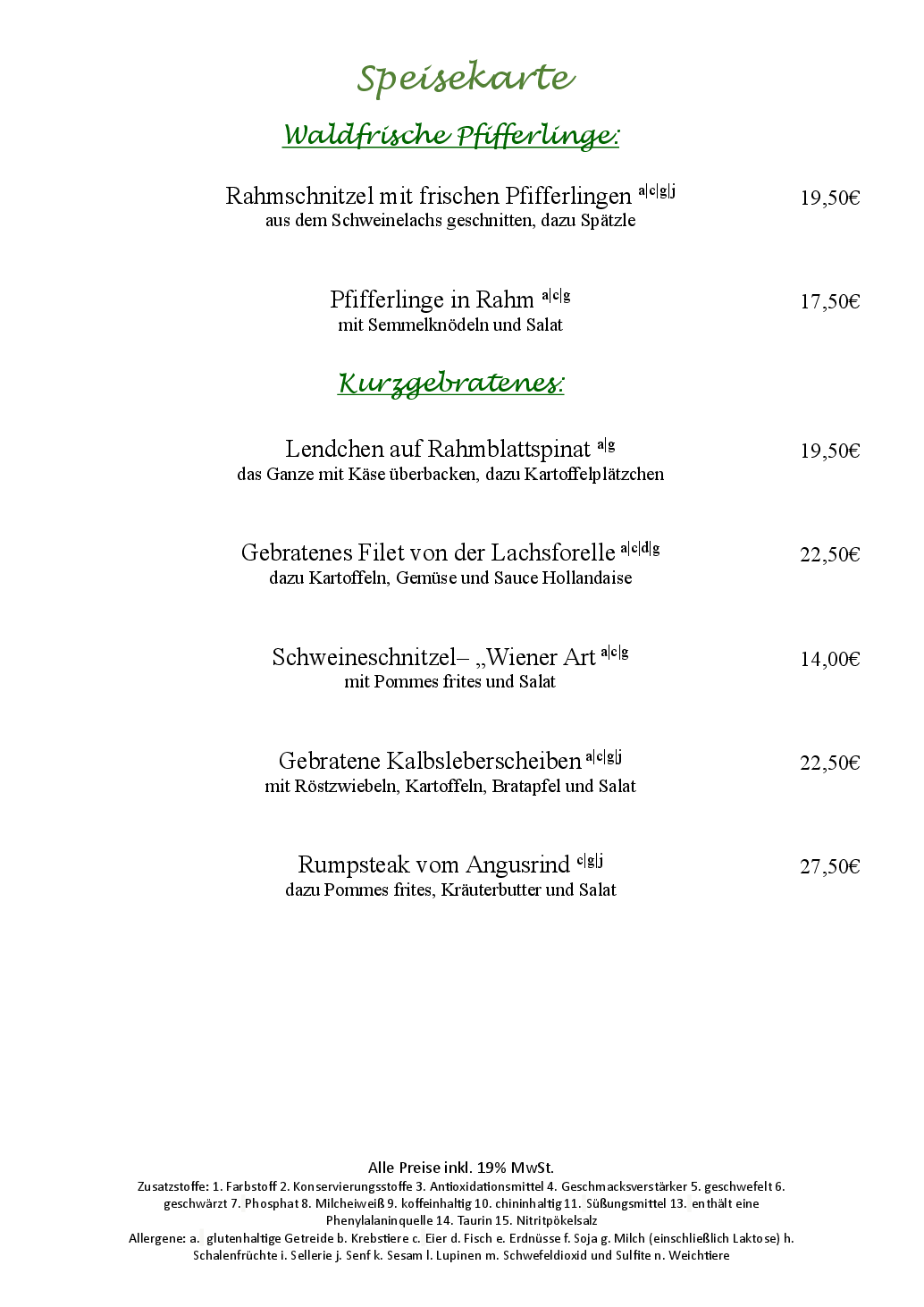 Goldener Hirsch Mittagskarte Seite 2