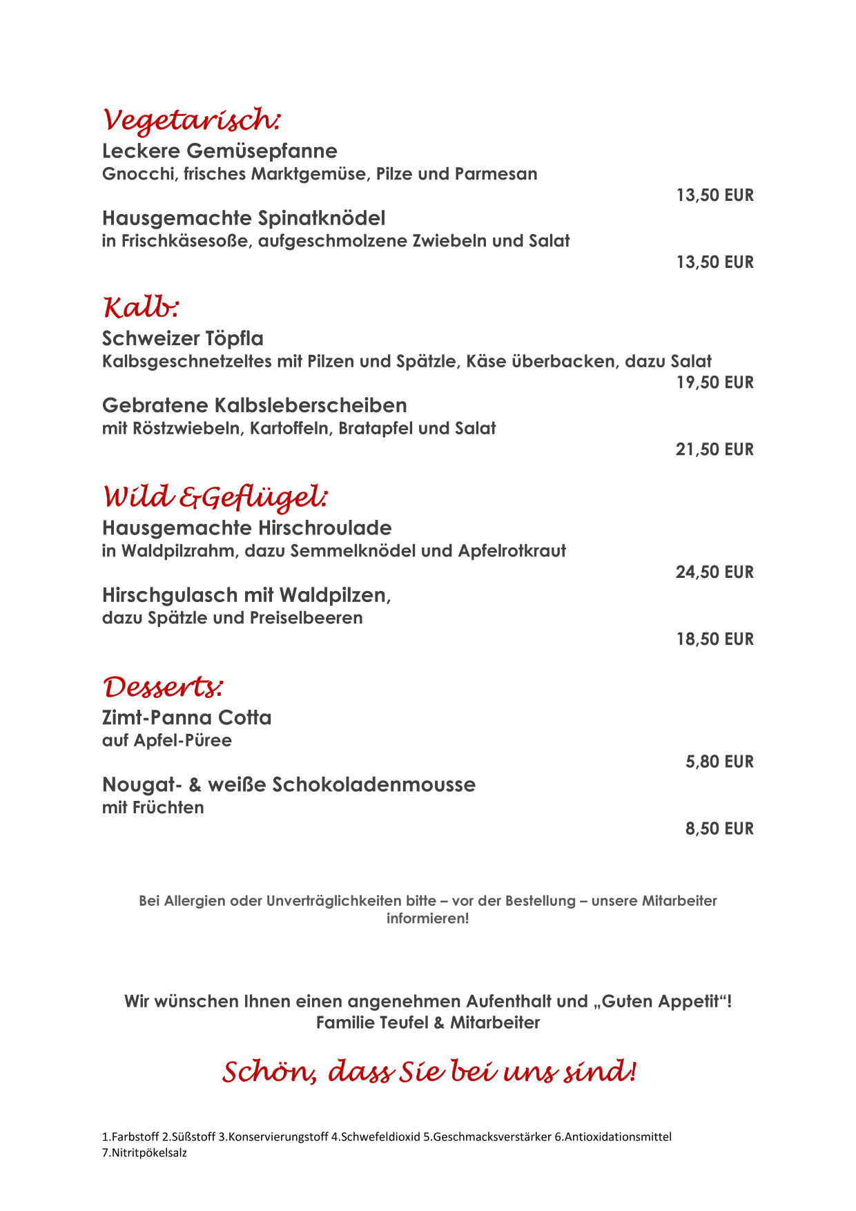 Goldener Hirsch Mittagskarte Seite 2